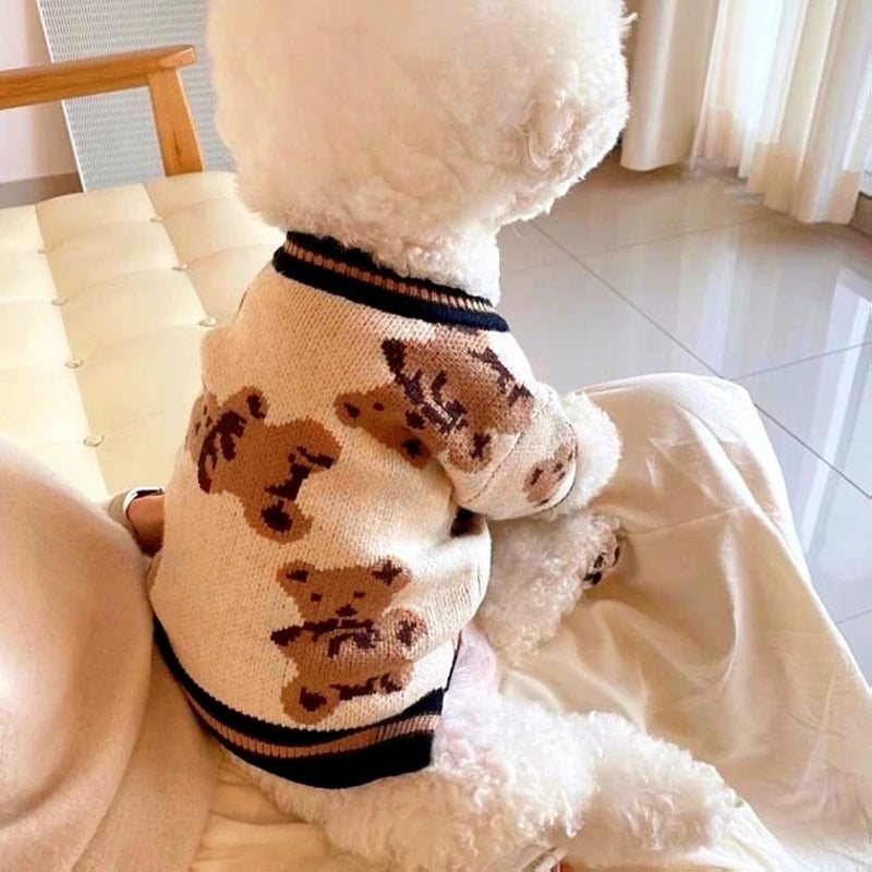 Cute Bear Pet Sweater Autumn Winter Dog Clothes Chihuahua Cardigan Sweaters Puppy Cardigan Cat Dog Costume Bichon Dog Warm Coat