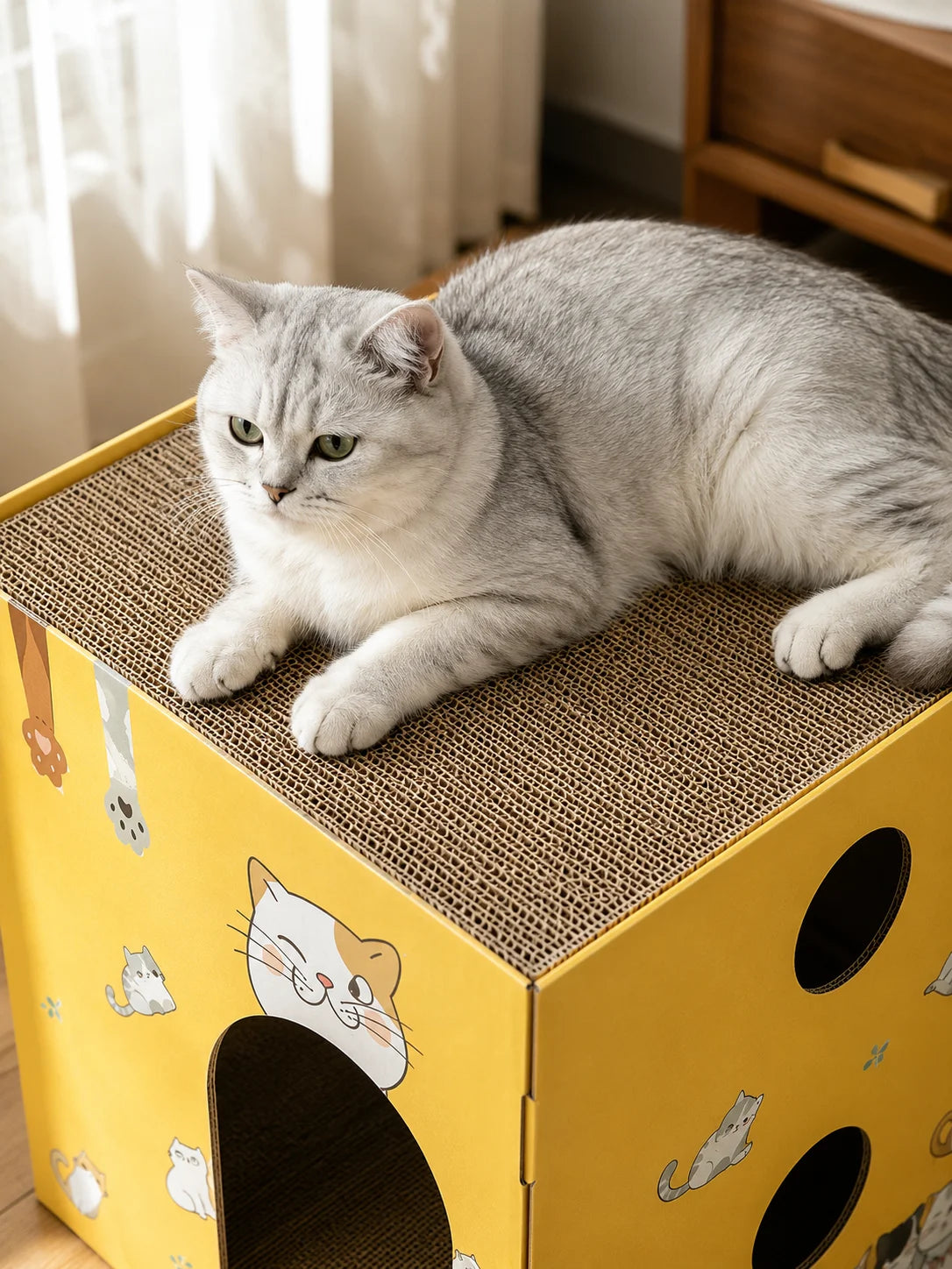 Corrugated Cardboard Cat Scratcher House Indoor Cat Bed Shelter with Scratching Pad Single Double Layer Villa Cat Furniture