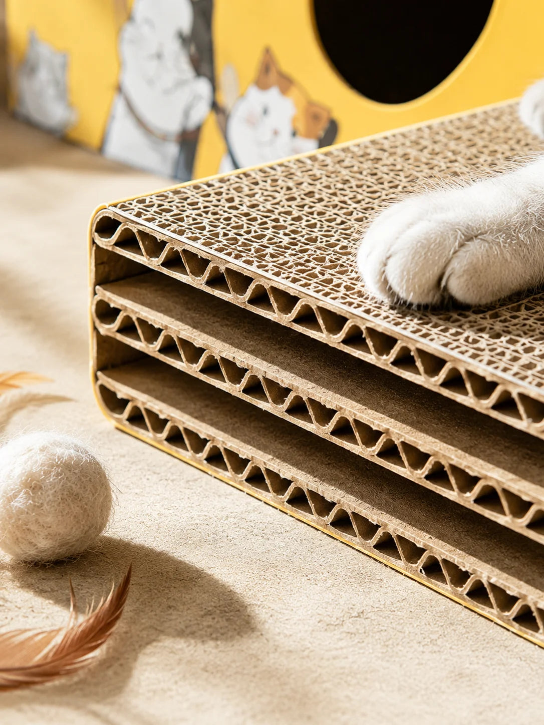 Corrugated Cardboard Cat Scratcher House Indoor Cat Bed Shelter with Scratching Pad Single Double Layer Villa Cat Furniture