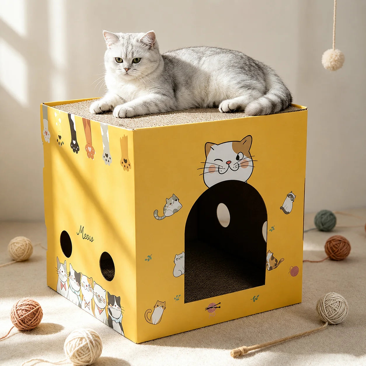 Corrugated Cardboard Cat Scratcher House Indoor Cat Bed Shelter with Scratching Pad Single Double Layer Villa Cat Furniture