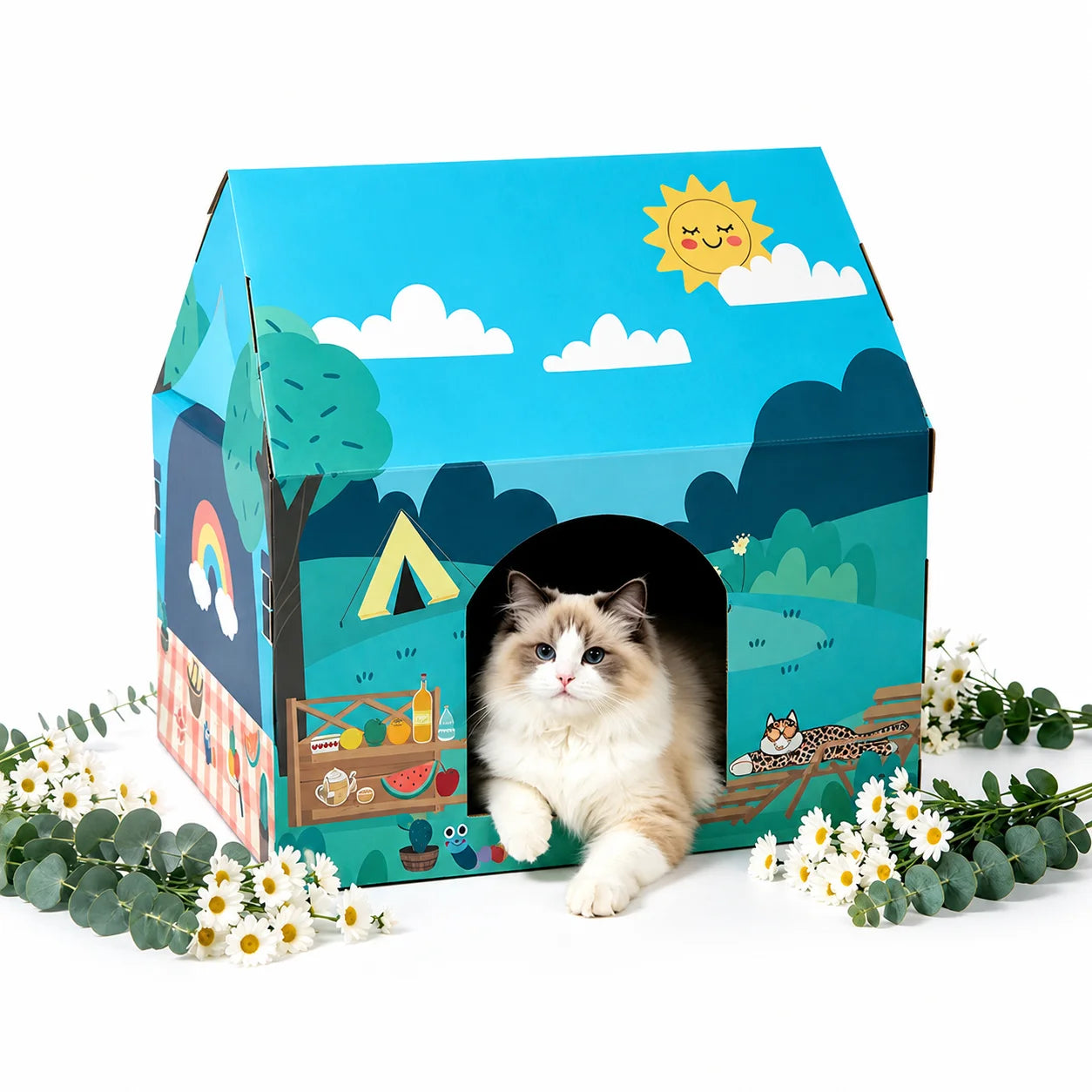 Corrugated Cardboard Cat Scratcher House Indoor Cat Bed Shelter with Scratching Pad Single Double Layer Villa Cat Furniture