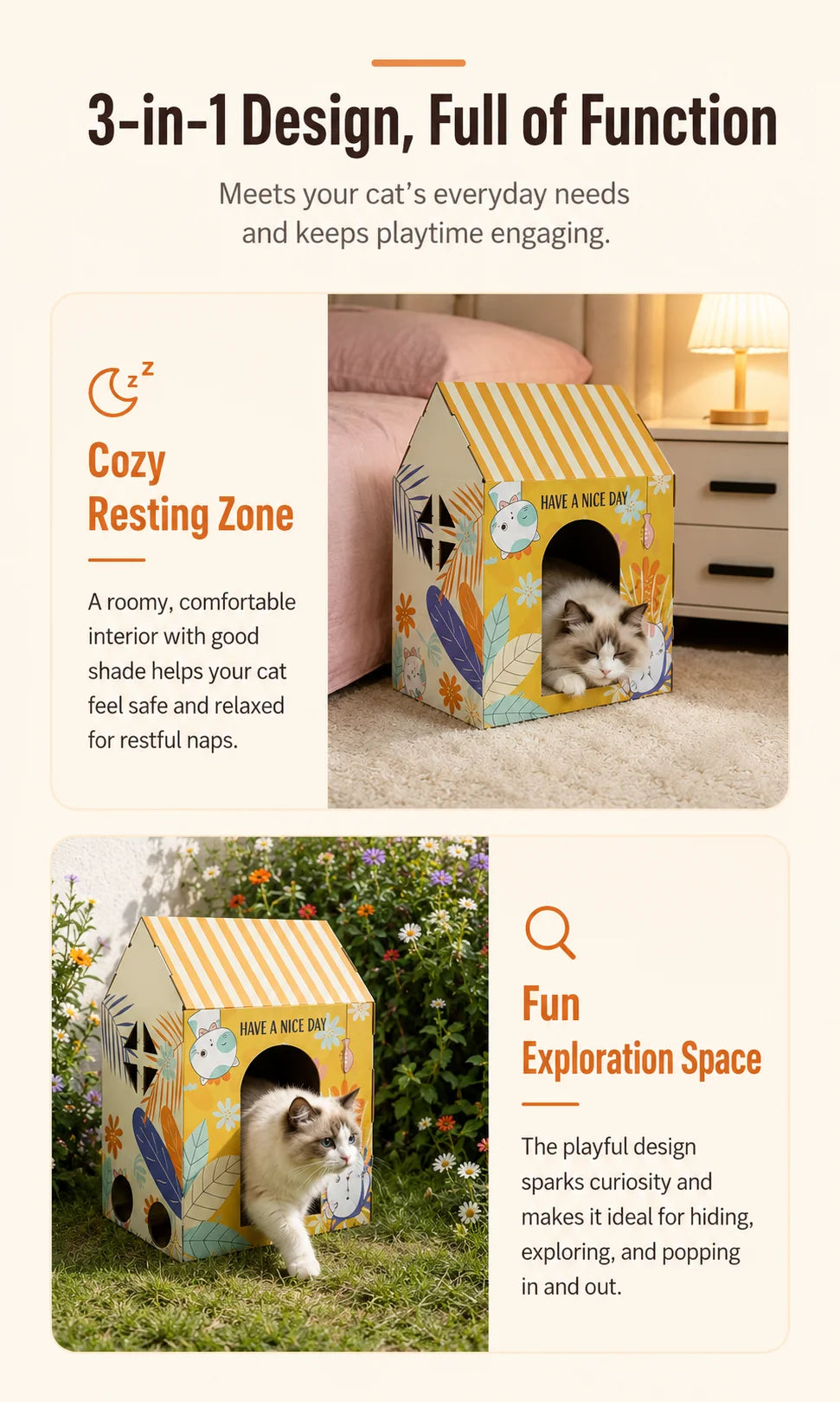 Corrugated Cardboard Cat Scratcher House Indoor Cat Bed Shelter with Scratching Pad Single Double Layer Villa Cat Furniture