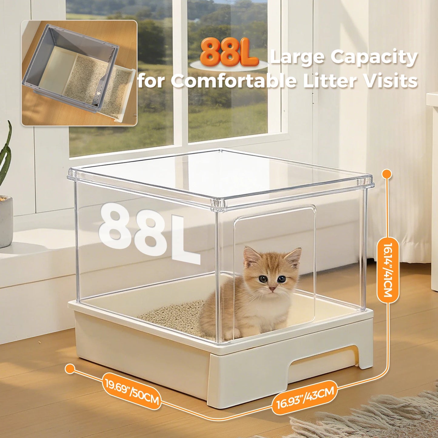 Enclosed Cat Litter Box with Scoop, Large Litter Box for Indoor, Cat Toilet with Lid, Pull-Out Drawer, Top Exit Anti-Tracking