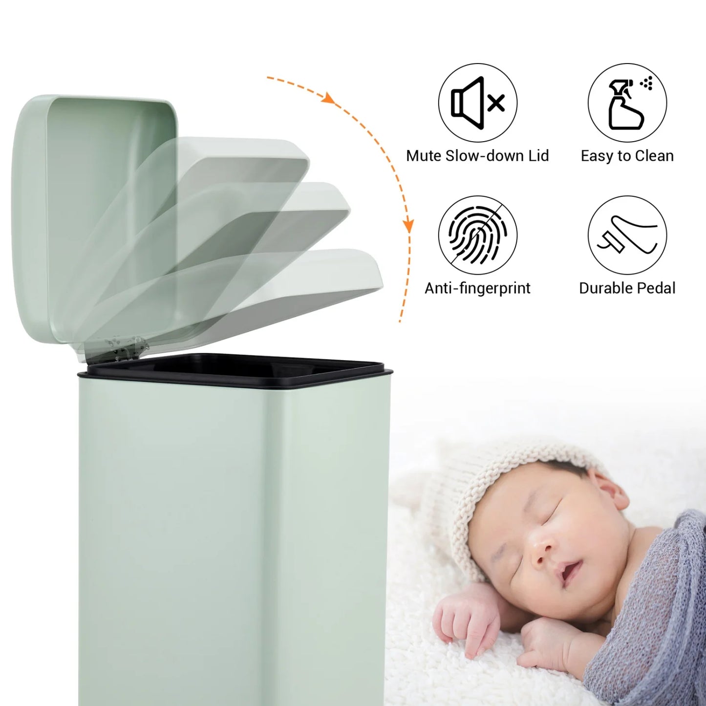 30L (8 Gallon) Stainless Steel Step Trash Can, Fingerprint Resistant with Soft Close Lid, Hands-Free Foot Pedal Garbage Bin with Removable Inner Bucket for Kitchen Office Bathroom Bedroom