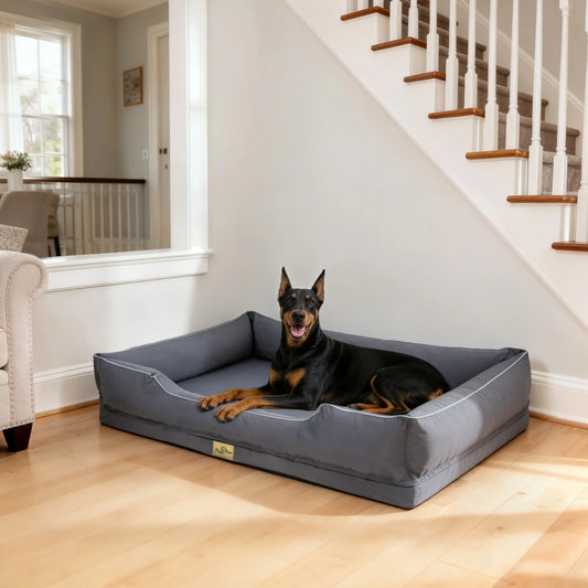 Orthopedic Dog Beds Dark Grey Pet Sofa Cushion with Removable Machine Washable Cover Foam Base & Bolsters Dog Couch for Large Medium Small Dogs