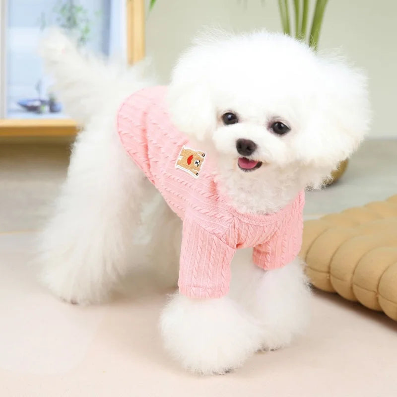 Knit Dog Sweater Fashion Dog Clothes Soft Pet Hoodie Autumn Puppy Pullovers Bear Print Cat Sweater Cute Pet Shirt Poodle Apparel
