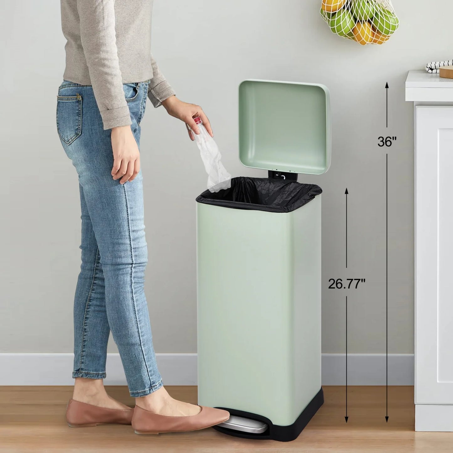 30L (8 Gallon) Stainless Steel Step Trash Can, Fingerprint Resistant with Soft Close Lid, Hands-Free Foot Pedal Garbage Bin with Removable Inner Bucket for Kitchen Office Bathroom Bedroom