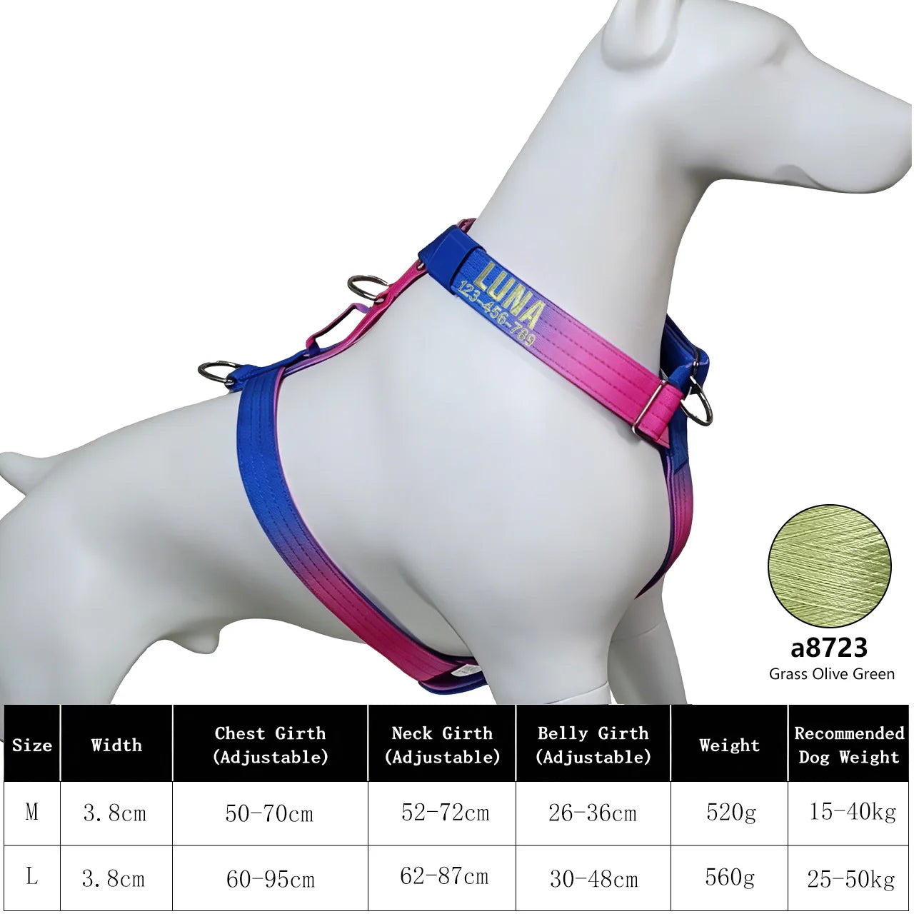 Custom Dog Harness with Name & Phone, Soft Knitted No Pull Gradient Vest, Adjustable Pet Harness for Small to Large Dogs