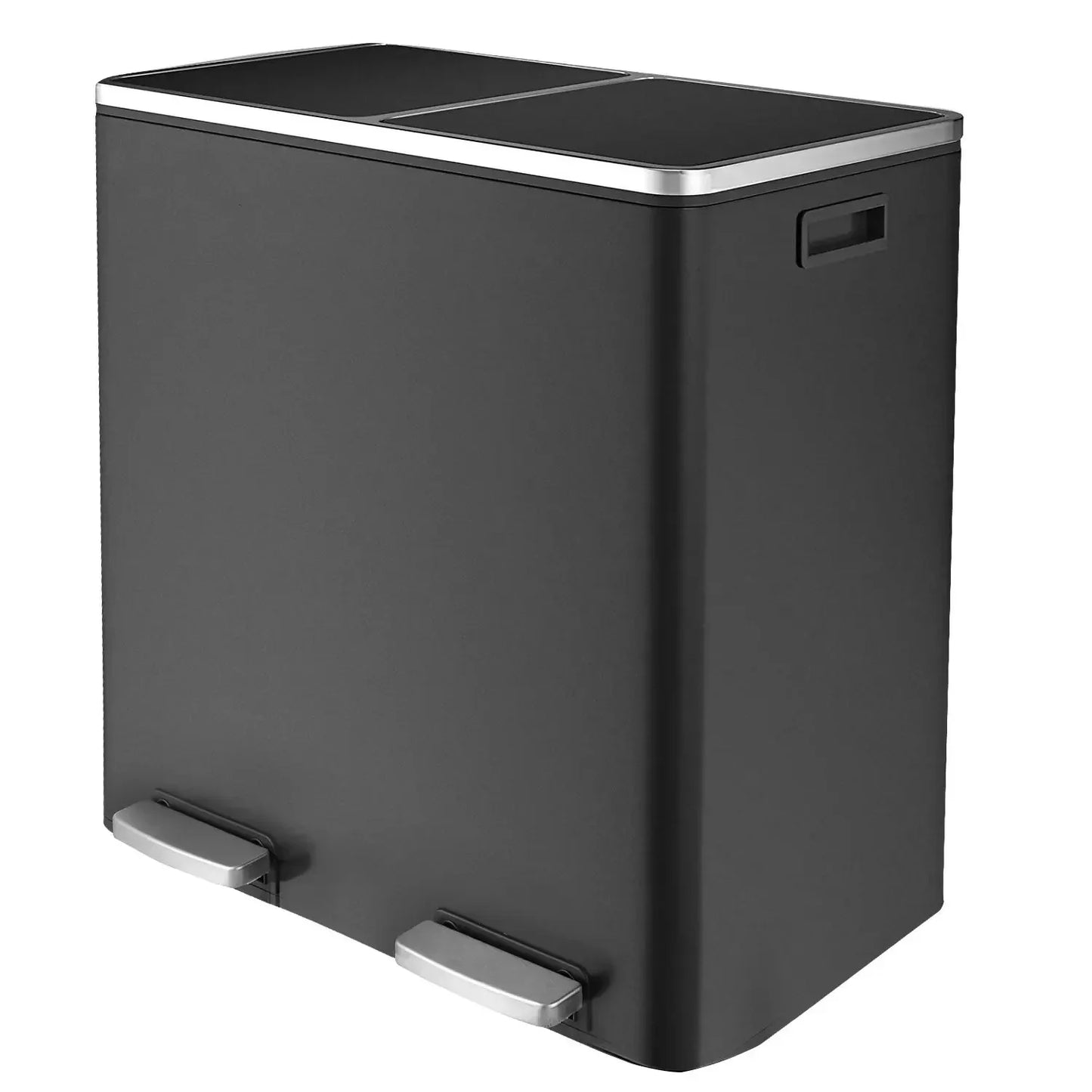 16 Gal (60 L) Stainless Steel Kitchen Trash Can Dual Recycling Bin Garbage Can with Lid Garbage Bin Dustbin w/ Soft-Close Lid