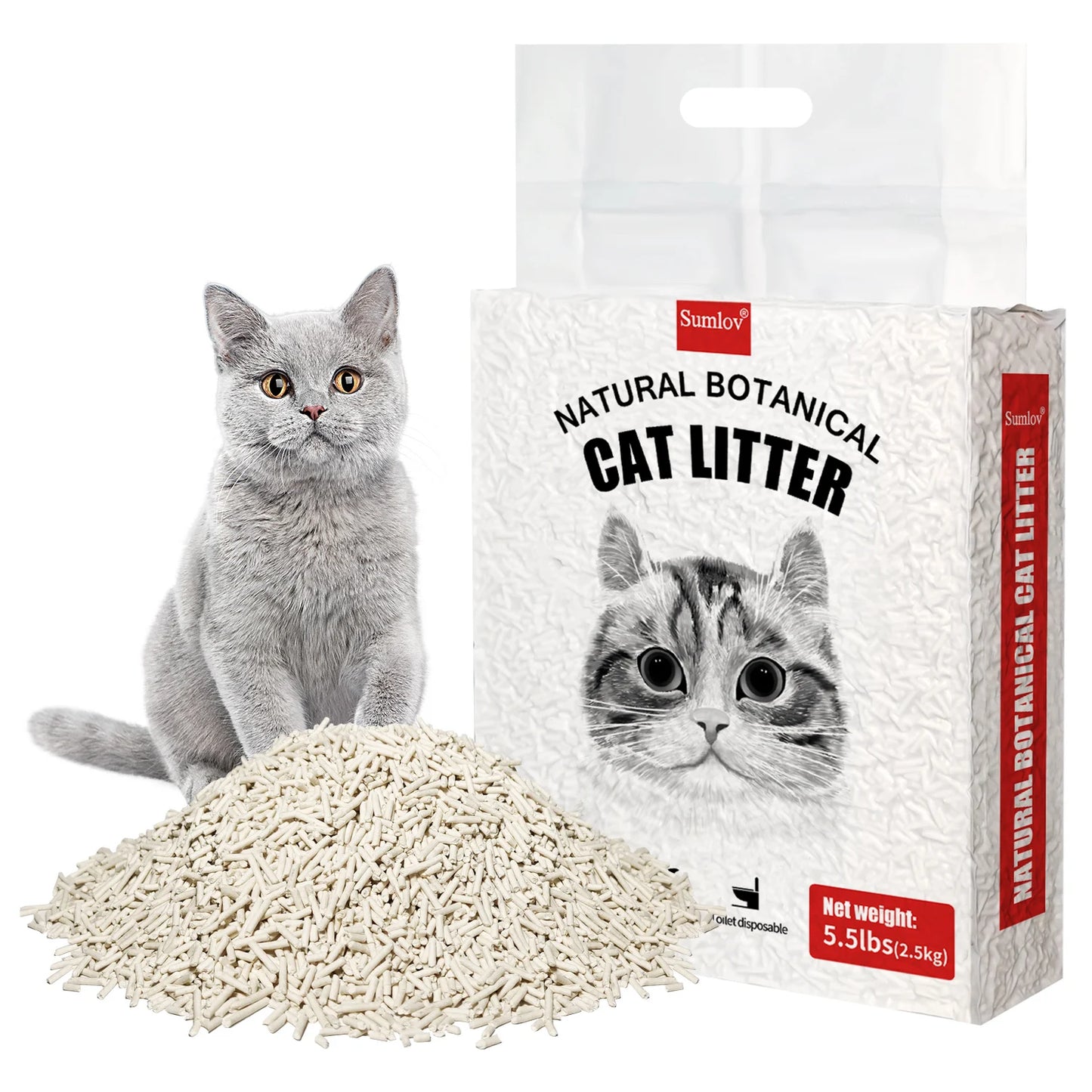 33lbs Sumlov Tofu Cat Litter, Natural Botanical, Dust-Free, Flushable, Quick Clumping, Odor Control, light scent, environmental