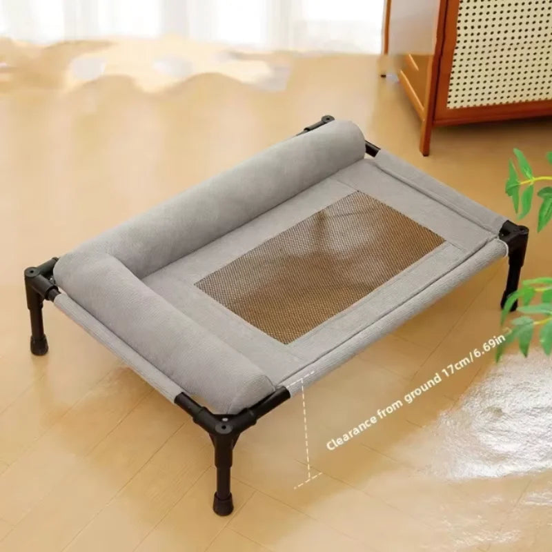 New Cooling Dog Cot Bed with Pillow Breathable Mesh Washable Pet Furniture for Outdoor Indoor Camping Patio Sunbathing