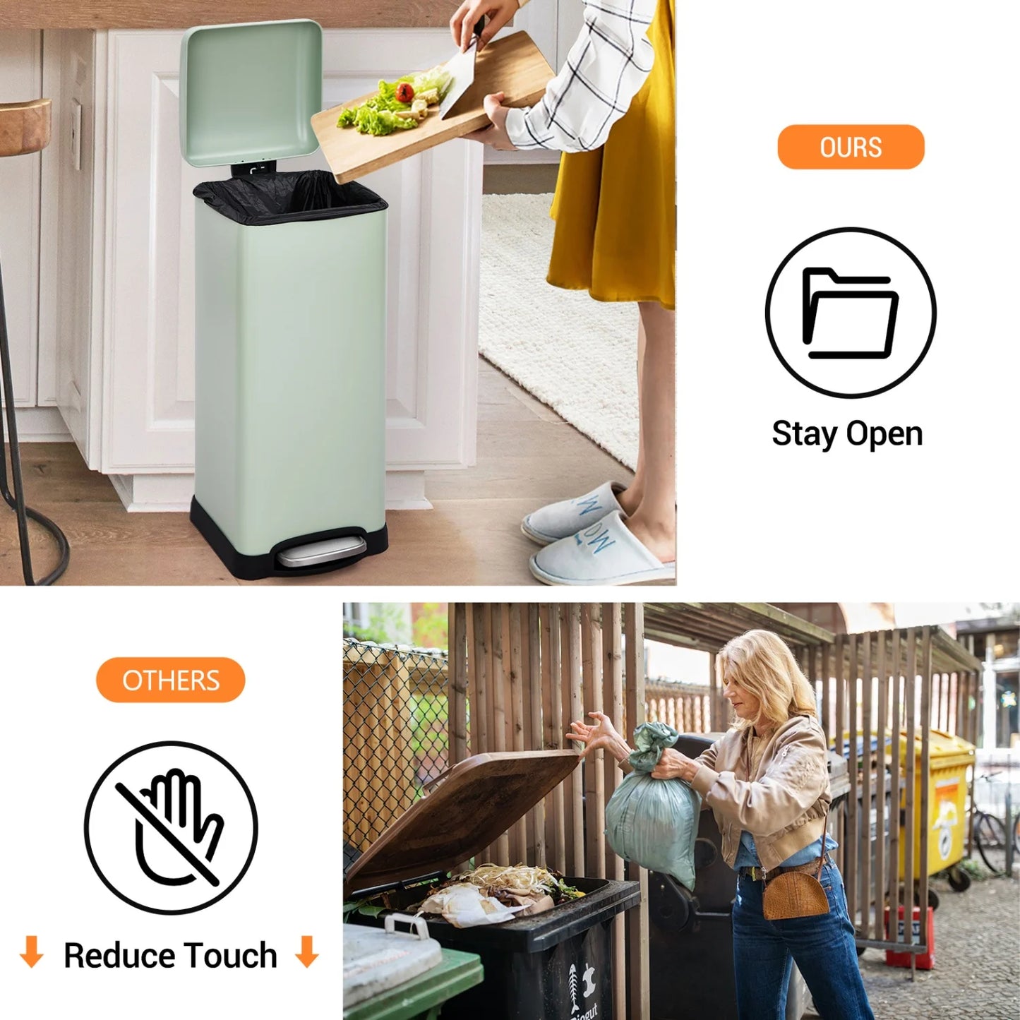 30L (8 Gallon) Stainless Steel Step Trash Can, Fingerprint Resistant with Soft Close Lid, Hands-Free Foot Pedal Garbage Bin with Removable Inner Bucket for Kitchen Office Bathroom Bedroom