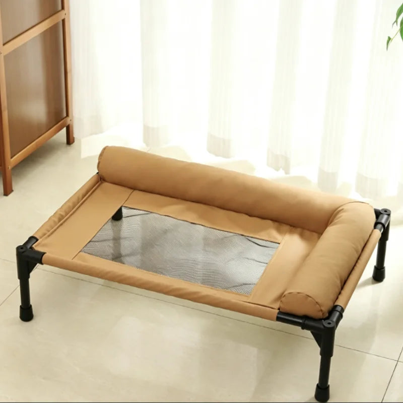 New Cooling Dog Cot Bed with Pillow Breathable Mesh Washable Pet Furniture for Outdoor Indoor Camping Patio Sunbathing