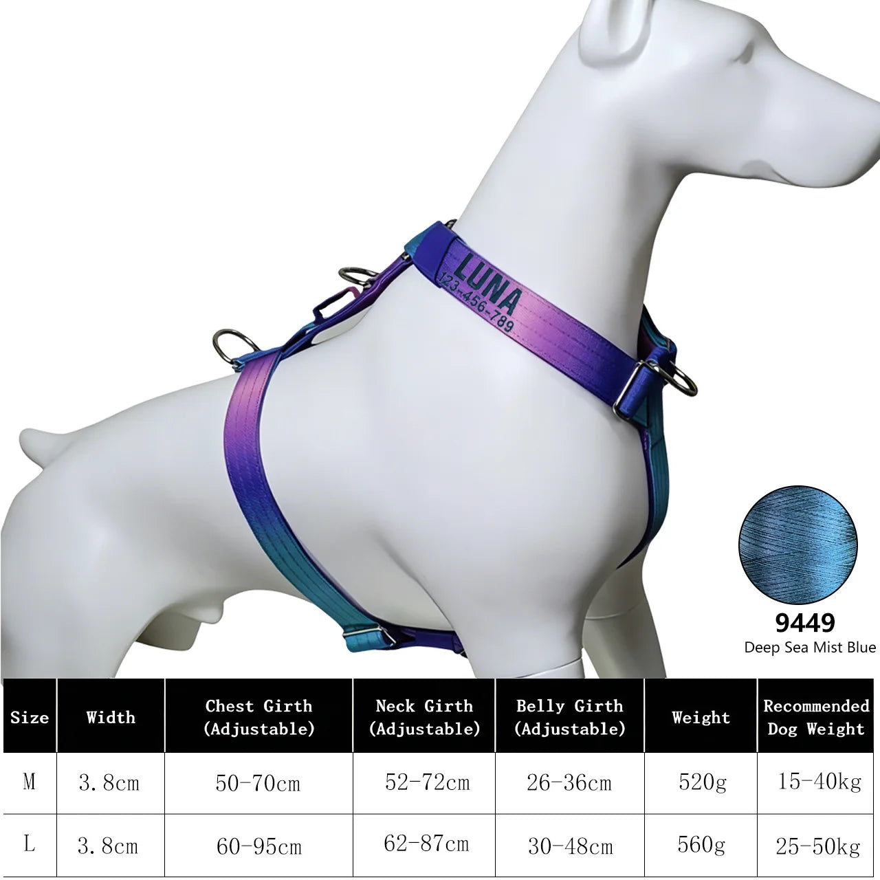 Custom Dog Harness with Name & Phone, Soft Knitted No Pull Gradient Vest, Adjustable Pet Harness for Small to Large Dogs