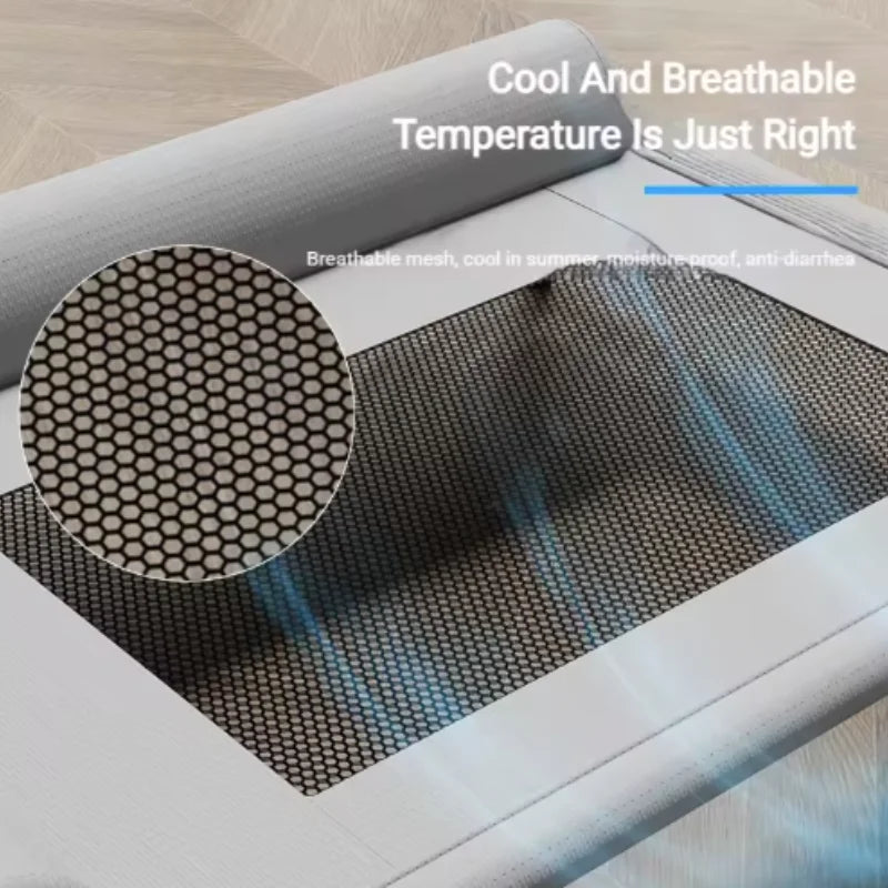 New Cooling Dog Cot Bed with Pillow Breathable Mesh Washable Pet Furniture for Outdoor Indoor Camping Patio Sunbathing
