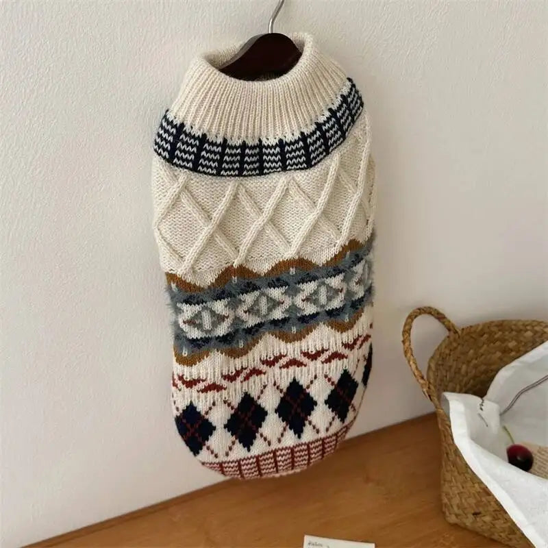 BXX Autumn Winter Fair Isle Knit Pet Sweater Vintage British Argyle Jacquard Warm Pullover For Small Dogs Cats Outfit