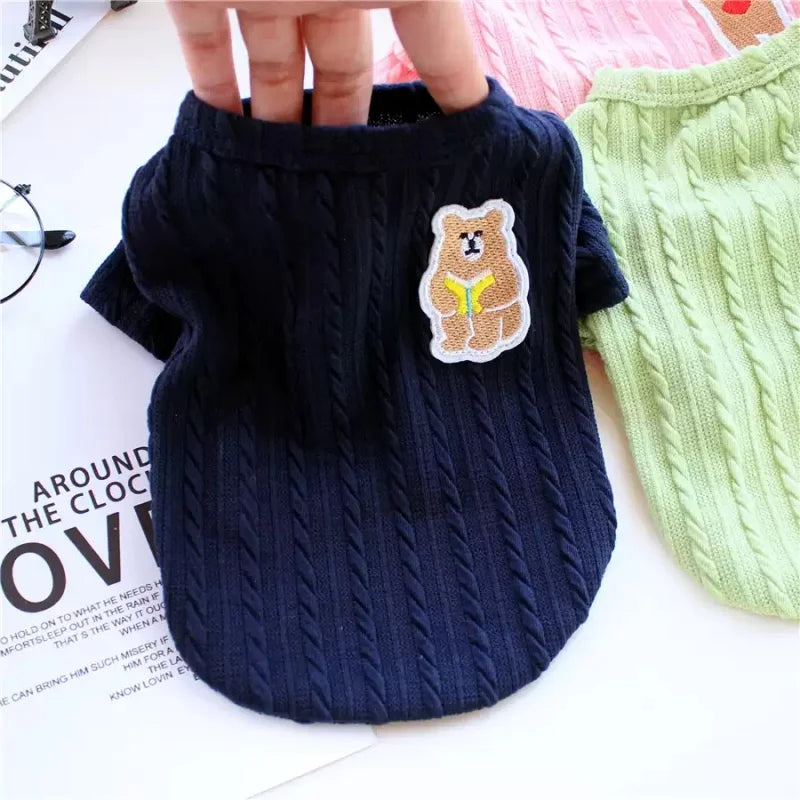 Knit Dog Sweater Fashion Dog Clothes Soft Pet Hoodie Autumn Puppy Pullovers Bear Print Cat Sweater Cute Pet Shirt Poodle Apparel