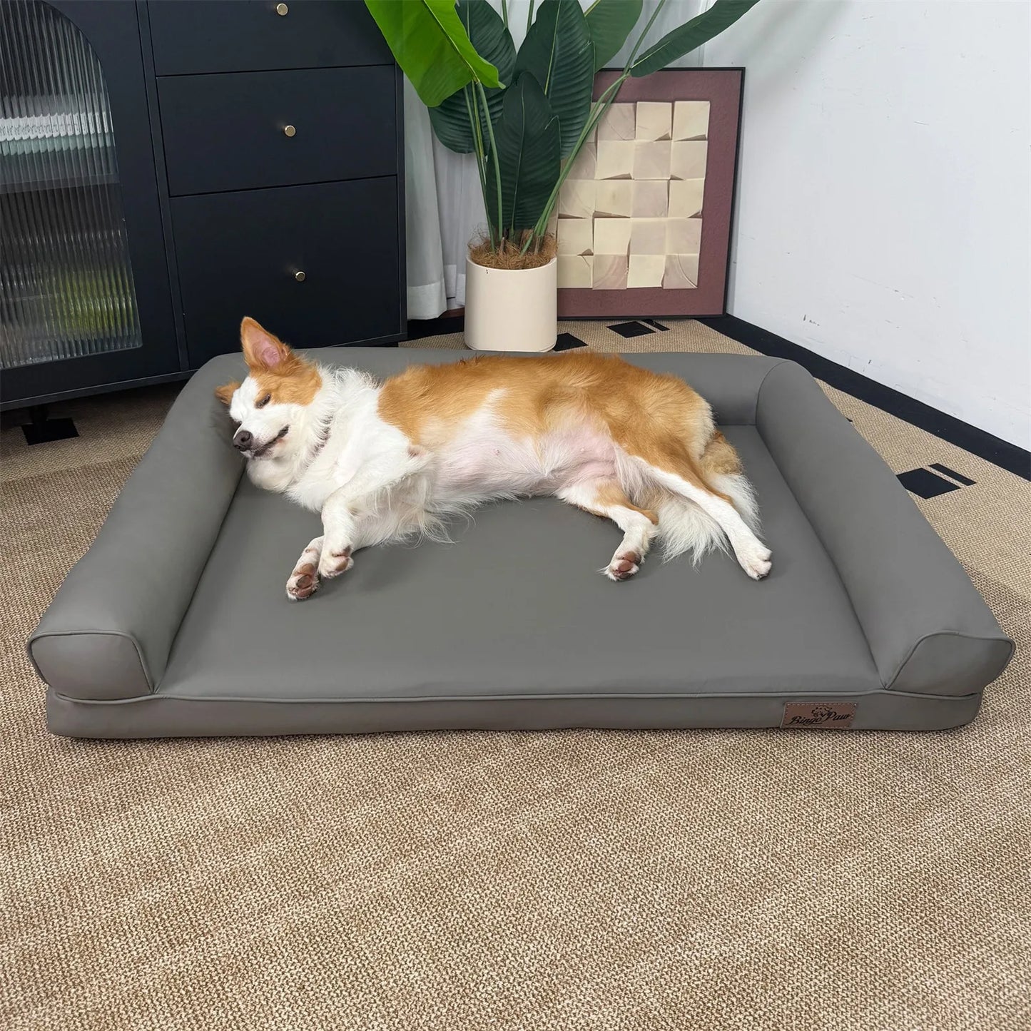 Extra Large Orthopedic Dog Bed Bolster Microfiber Leather Pet Dog Sofa Waterproof Couch Calming Bed with Removable Cover