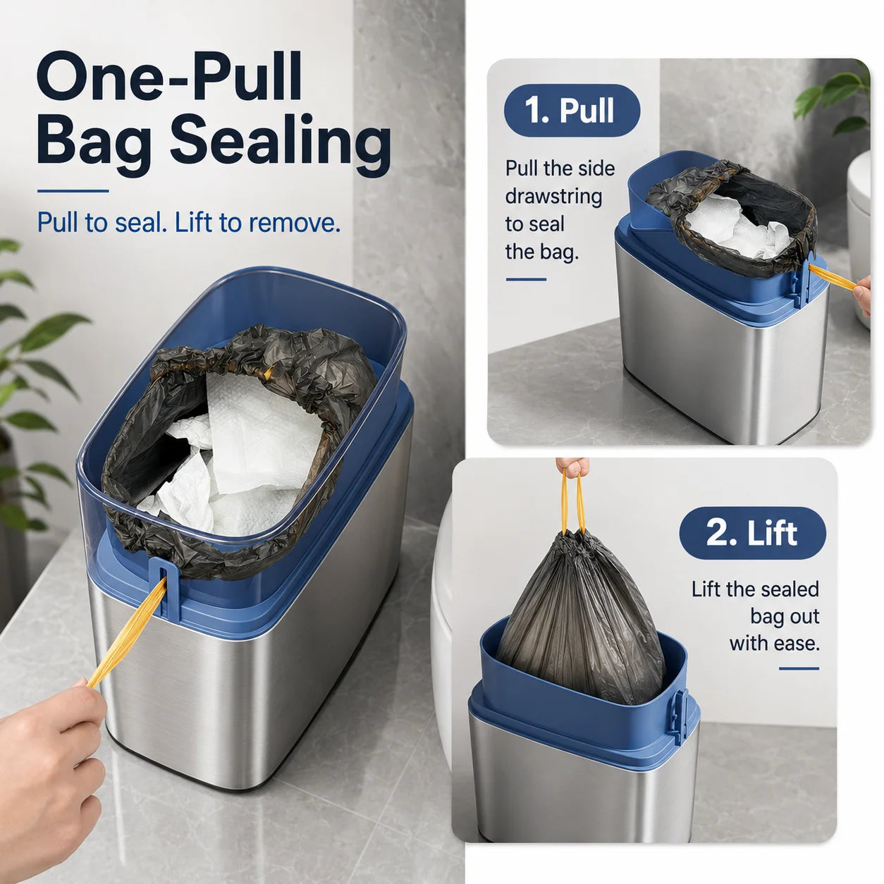 Joybos Premium Stainless Steel Smart Trash Can, 2.8 Gallon Touchless Motion Sensor Garbage Bin with Lid, Fingerprint-Resistant Slim Waste Container for High-End Bathroom & Kitchen, Includes 120 Drawstring Bags (8 Rolls)