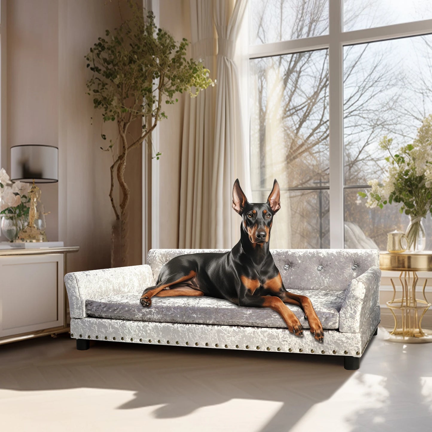 Extra Large Dog Sofa Couch Bed for Medium to Large Dogs Elevated Pet Sofa Lounge Furniture Removable Sponge Cushion
