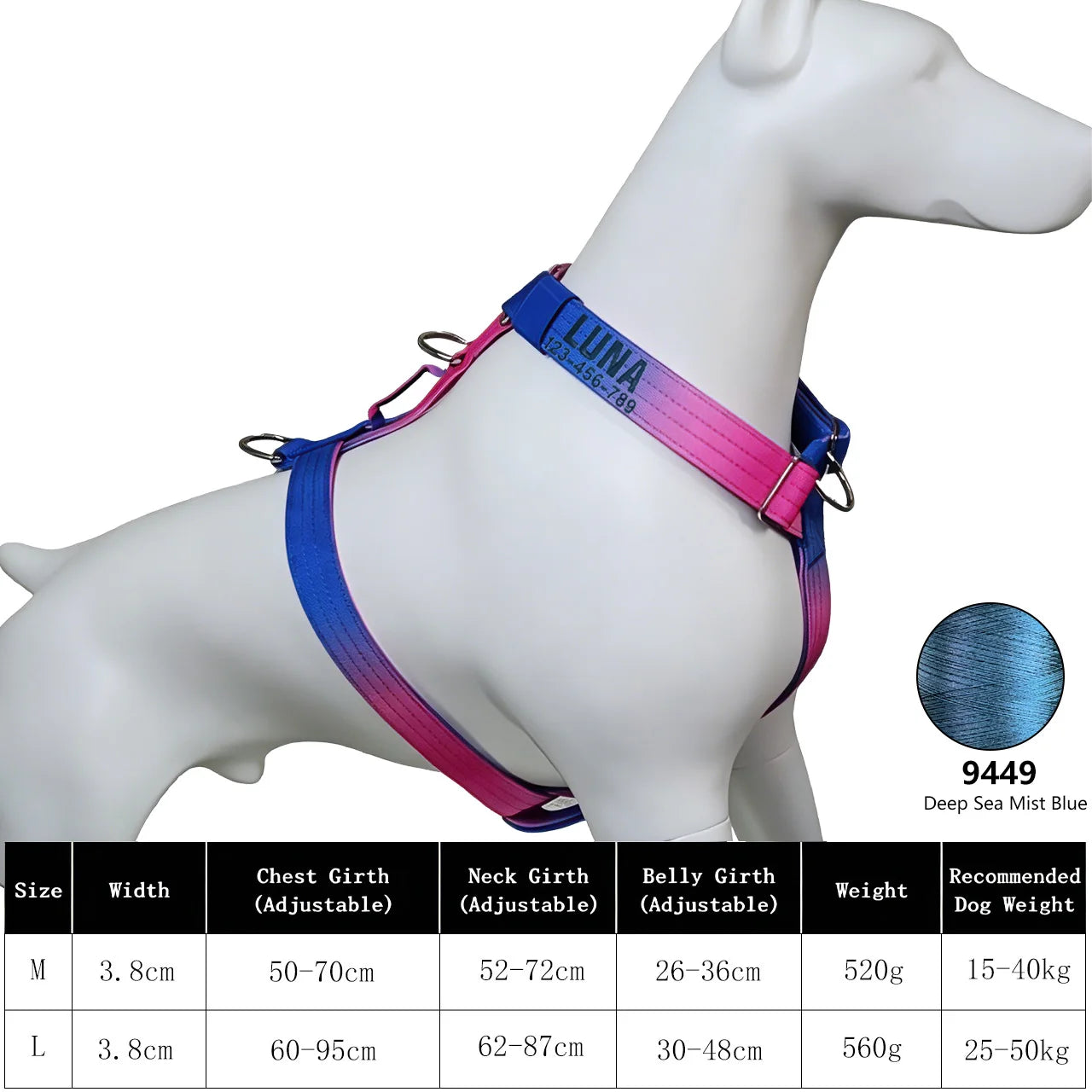 Custom Dog Harness with Name & Phone, Soft Knitted No Pull Gradient Vest, Adjustable Pet Harness for Small to Large Dogs