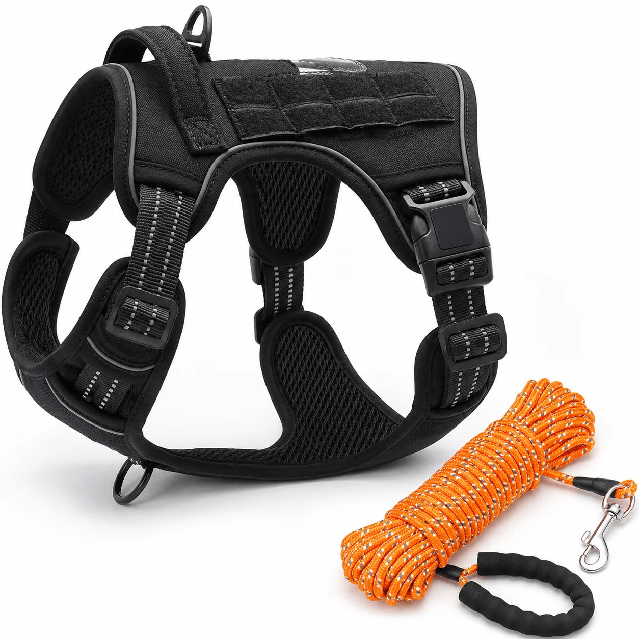 Premium Tactical Dog Harness 16.4ft Leash for Large Dogs Heavy Duty Military Style Reinforced Straps Safety Control Hiking