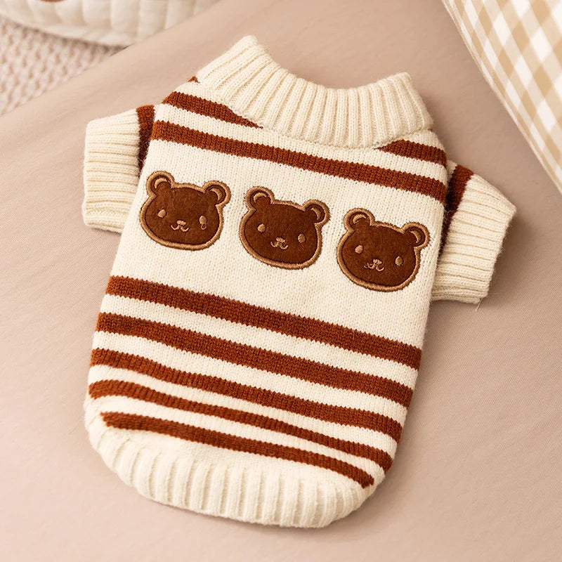 ZUJOLY Cute Bear Dog Sweater Striped Knitted Warm Pullover for Chihuahua Dachshund Puppy Autumn Winter