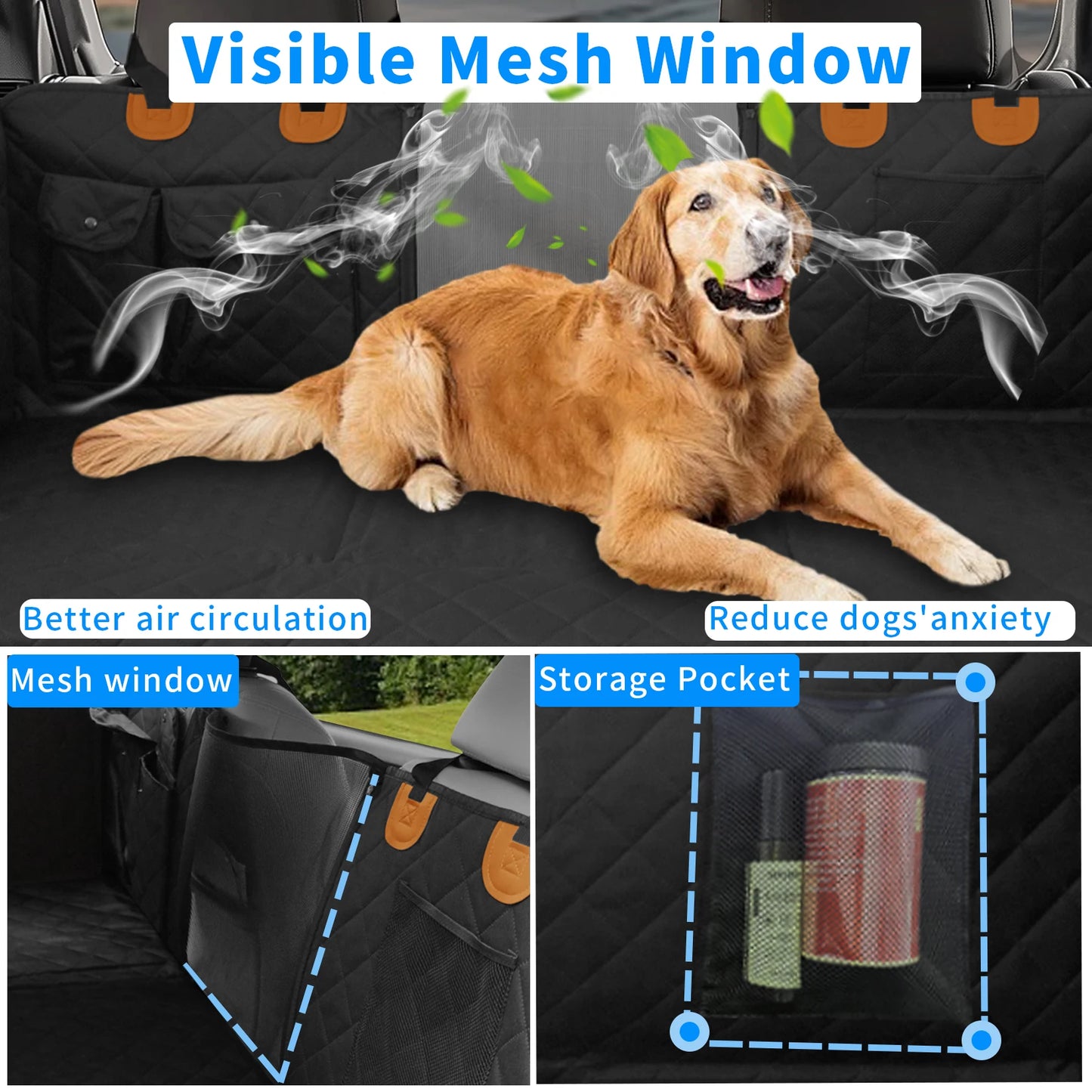 Waterproof Back Seat Extender Dog Car Seat Cover for Back Seat Bed with Mesh Window Storage Pocket Supports 220lbs Dog Hammock