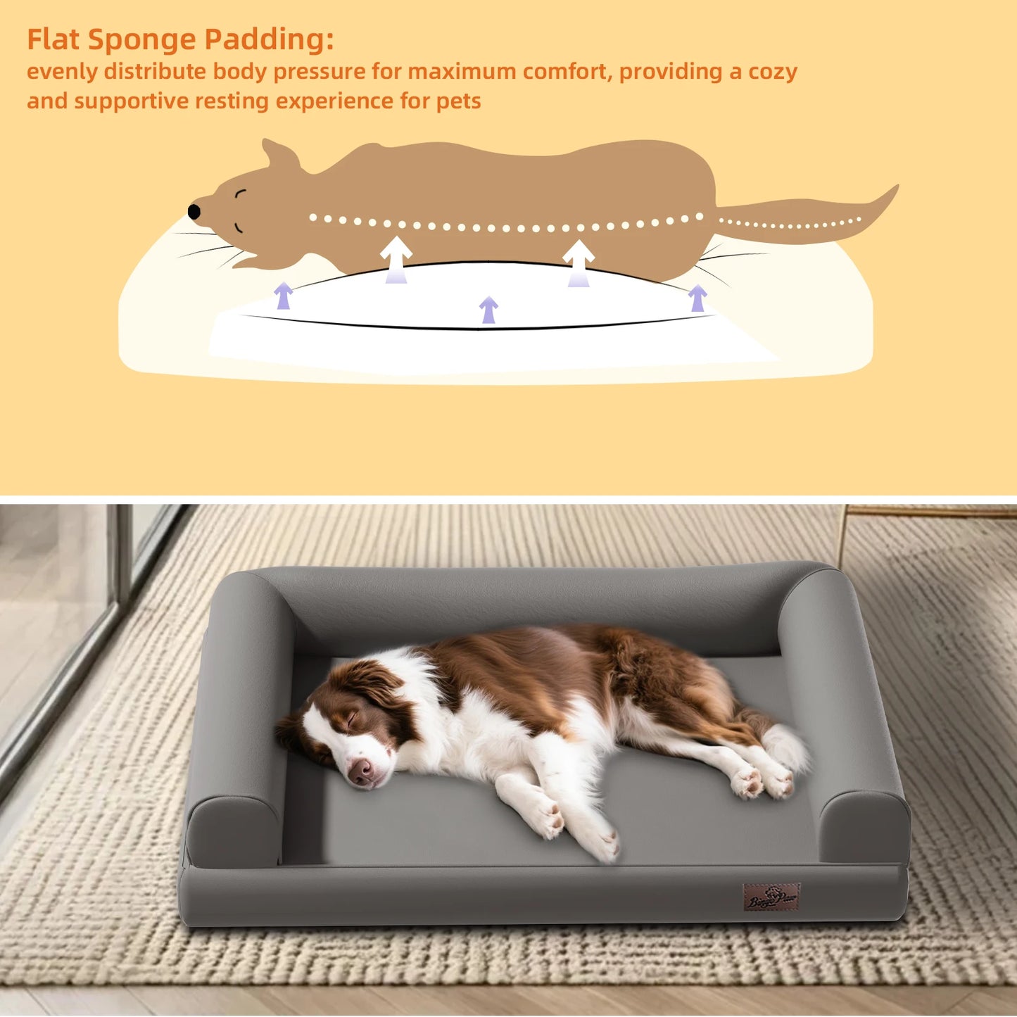 Extra Large Orthopedic Dog Bed Bolster Microfiber Leather Pet Dog Sofa Waterproof Couch Calming Bed with Removable Cover