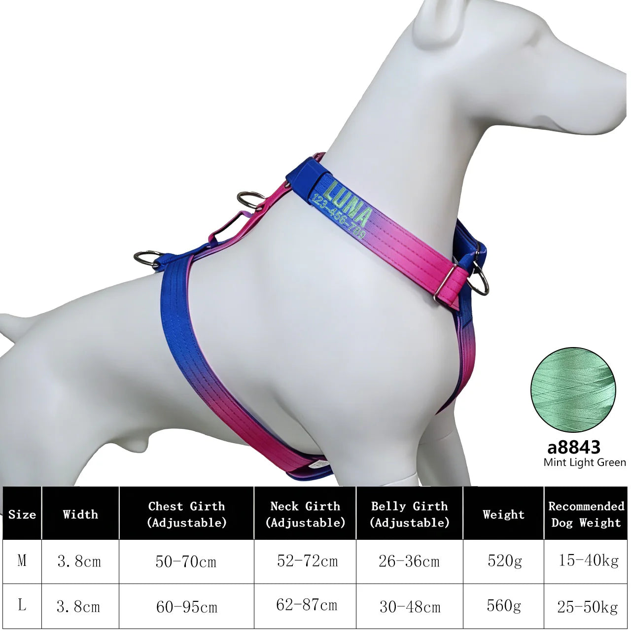 Custom Dog Harness with Name & Phone, Soft Knitted No Pull Gradient Vest, Adjustable Pet Harness for Small to Large Dogs