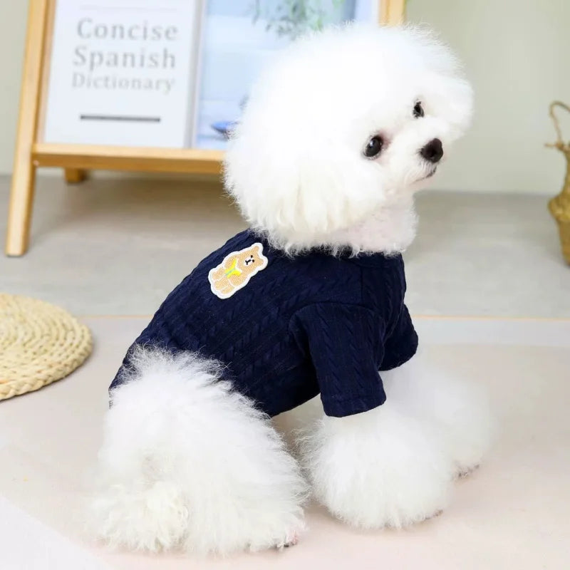 Knit Dog Sweater Fashion Dog Clothes Soft Pet Hoodie Autumn Puppy Pullovers Bear Print Cat Sweater Cute Pet Shirt Poodle Apparel