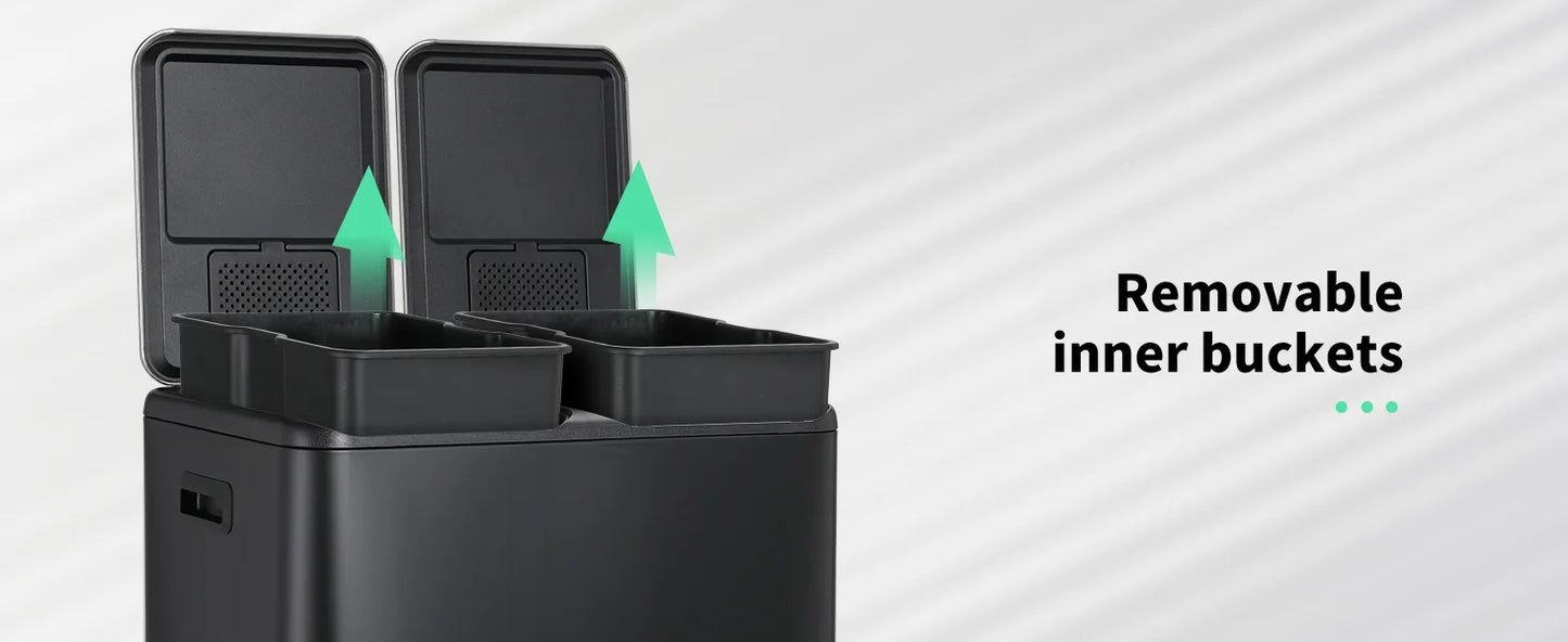60L/16 Gal Dual Trash Can Stainless Steel Step Garbage Can w/Built-in Filter Box Kitchen Garbage Bin Recycle Waste Dustbin