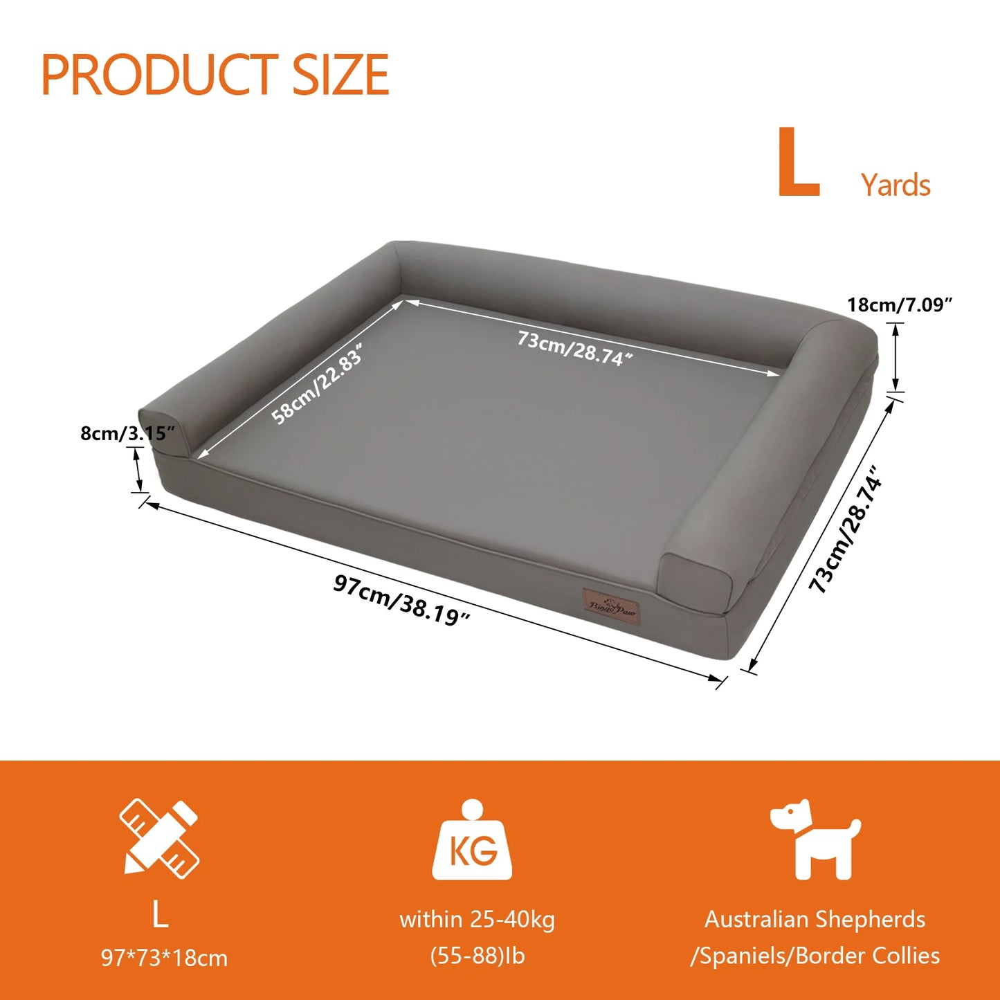 Extra Large Orthopedic Dog Bed Bolster Microfiber Leather Pet Dog Sofa Waterproof Couch Calming Bed with Removable Cover
