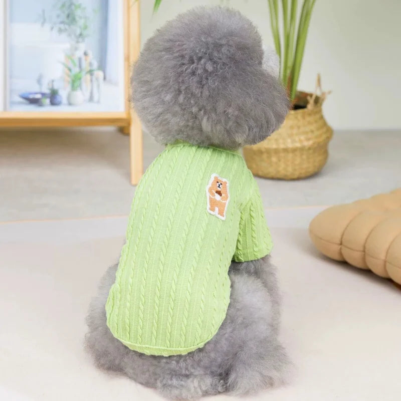 Knit Dog Sweater Fashion Dog Clothes Soft Pet Hoodie Autumn Puppy Pullovers Bear Print Cat Sweater Cute Pet Shirt Poodle Apparel