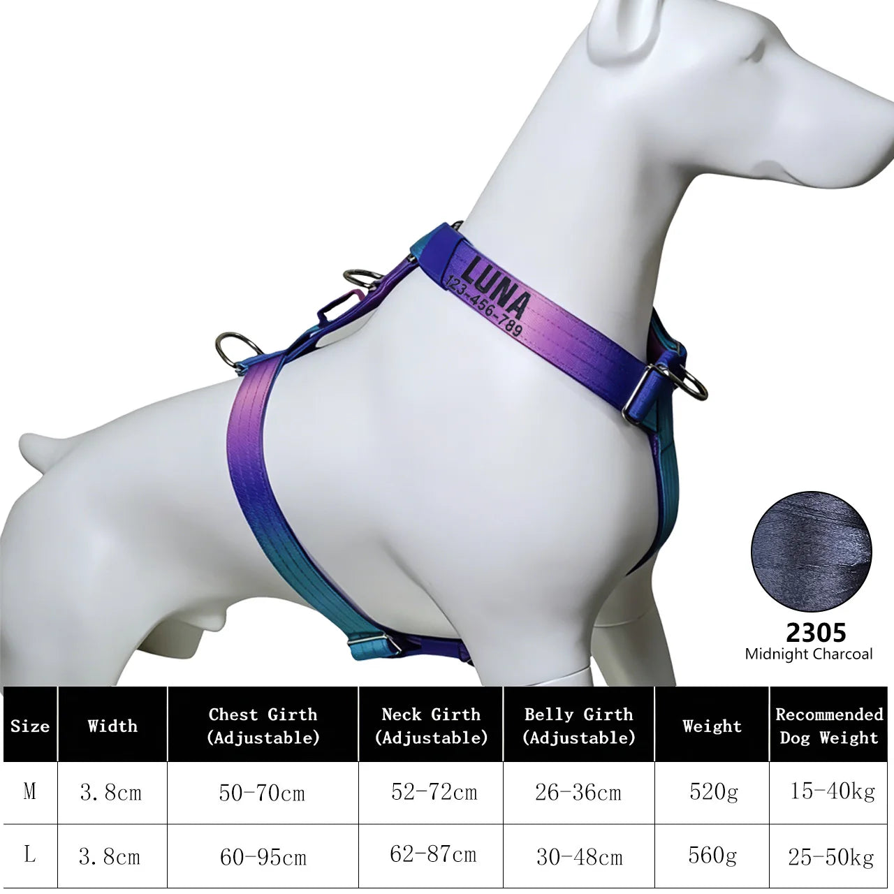 Custom Dog Harness with Name & Phone, Soft Knitted No Pull Gradient Vest, Adjustable Pet Harness for Small to Large Dogs