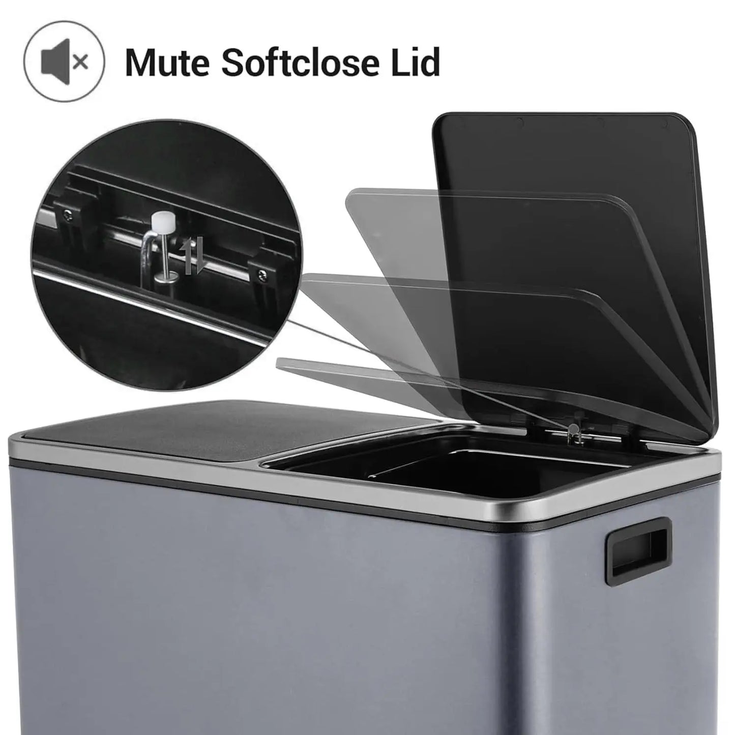 16 Gal (60 L) Stainless Steel Kitchen Trash Can Dual Recycling Bin Garbage Can with Lid Garbage Bin Dustbin w/ Soft-Close Lid