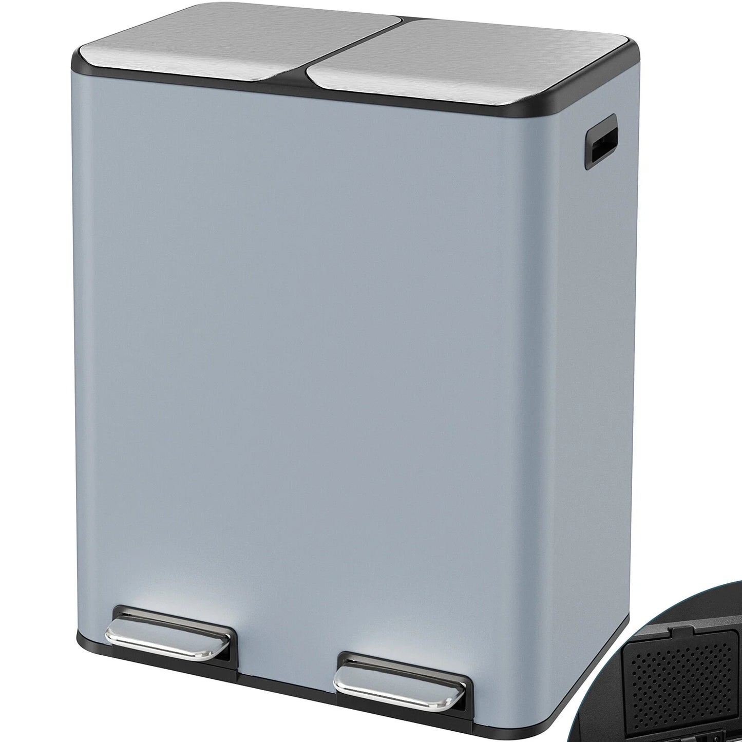 60L/16 Gal Dual Trash Can Stainless Steel Step Garbage Can w/Built-in Filter Box Kitchen Garbage Bin Recycle Waste Dustbin