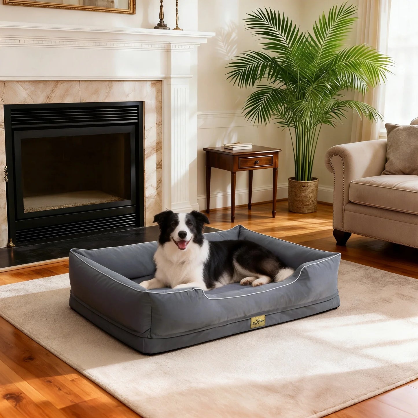 Orthopedic Dog Beds Dark Grey Pet Sofa Cushion with Removable Machine Washable Cover Foam Base & Bolsters Dog Couch for Large Medium Small Dogs