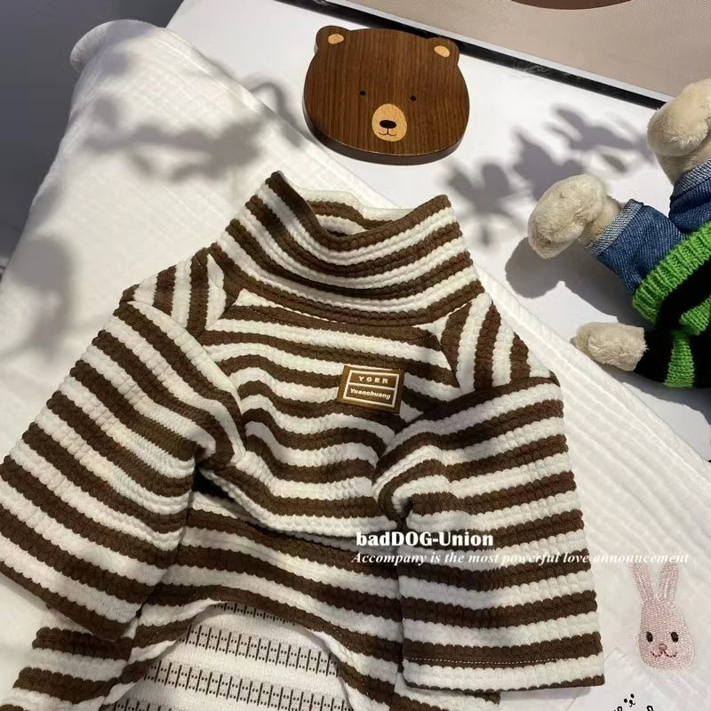 High Collar Striped Sweater for Pet Dog Spring Autumn Warm Comfortable Breathable Dog Clothes