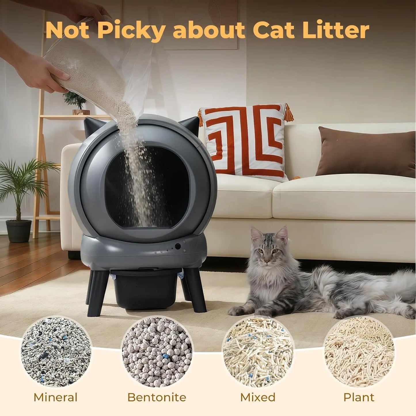 Self Cleaning Litter Box for Multiple Cats, Automatic Litter Box with APP Control, 9-Sensor Safety Protection, 60L, Customized