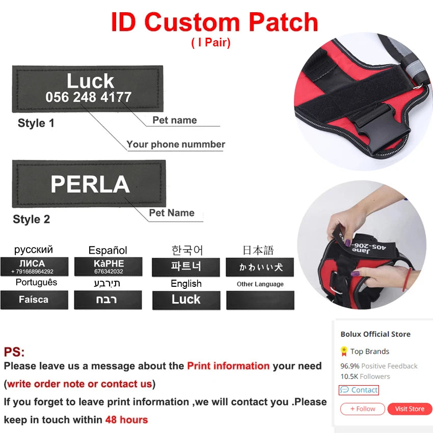 Personalized Dog Harness NO PULL Reflective Breathable Pet Harness Vest For Small Large Dog Outdoor Walk Training Accessories