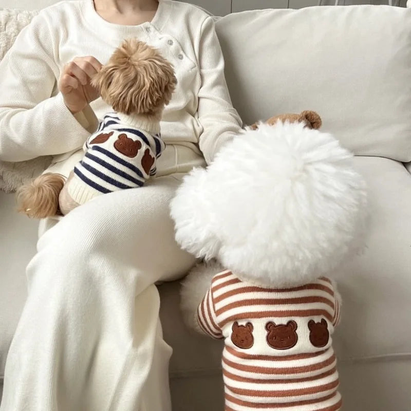 ZUJOLY Cute Bear Dog Sweater Striped Knitted Warm Pullover for Chihuahua Dachshund Puppy Autumn Winter
