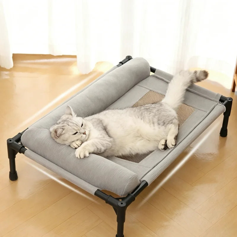 New Cooling Dog Cot Bed with Pillow Breathable Mesh Washable Pet Furniture for Outdoor Indoor Camping Patio Sunbathing