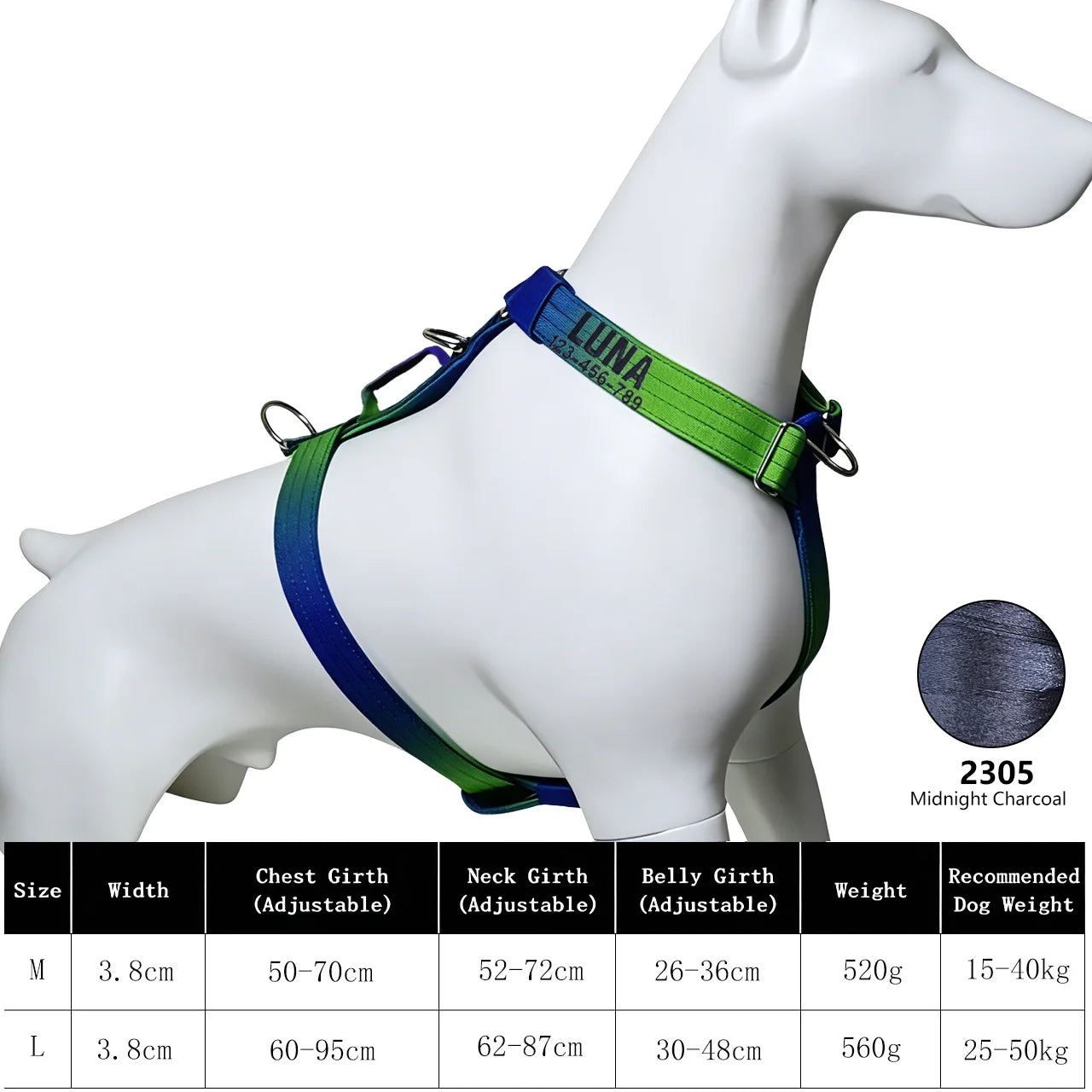 Custom Dog Harness with Name & Phone, Soft Knitted No Pull Gradient Vest, Adjustable Pet Harness for Small to Large Dogs