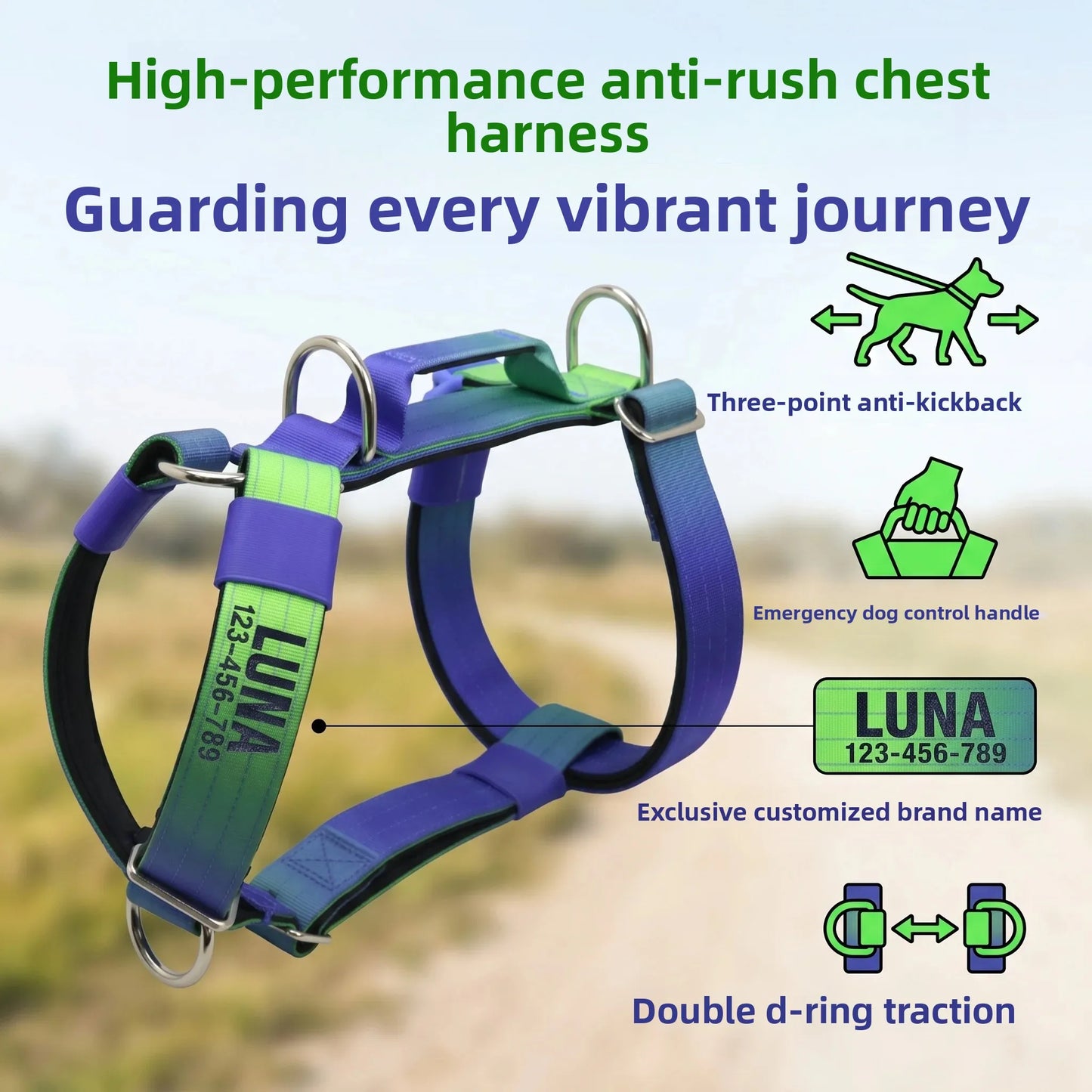 Custom Dog Harness with Name & Phone, Soft Knitted No Pull Gradient Vest, Adjustable Pet Harness for Small to Large Dogs