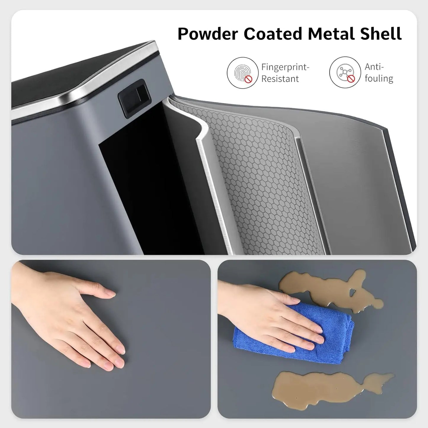 16 Gal (60 L) Stainless Steel Kitchen Trash Can Dual Recycling Bin Garbage Can with Lid Garbage Bin Dustbin w/ Soft-Close Lid