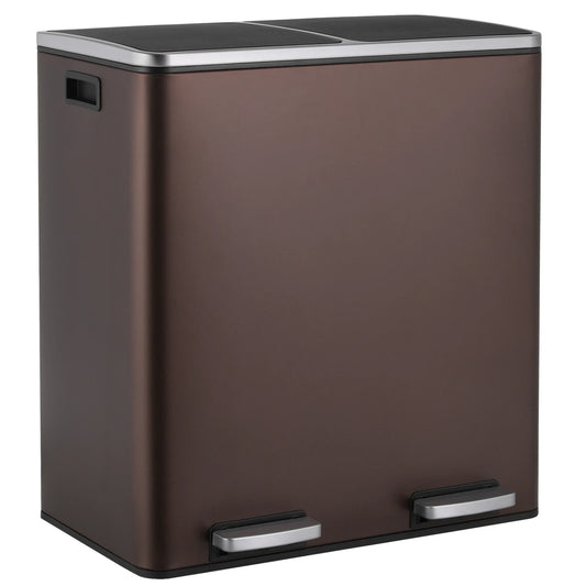 16 Gal (60 L) Stainless Steel Kitchen Trash Can Dual Recycling Bin Garbage Can with Lid Garbage Bin Dustbin w/ Soft-Close Lid