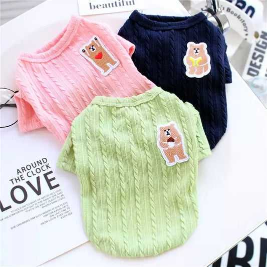 Knit Dog Sweater Fashion Dog Clothes Soft Pet Hoodie Autumn Puppy Pullovers Bear Print Cat Sweater Cute Pet Shirt Poodle Apparel