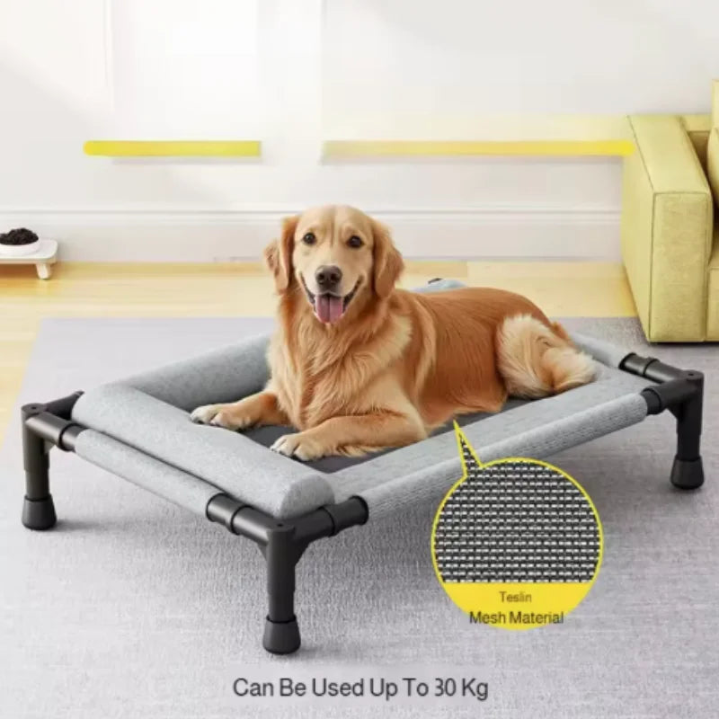 New Cooling Dog Cot Bed with Pillow Breathable Mesh Washable Pet Furniture for Outdoor Indoor Camping Patio Sunbathing