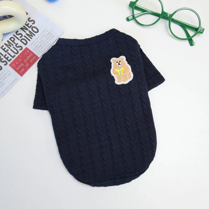 Knit Dog Sweater Fashion Dog Clothes Soft Pet Hoodie Autumn Puppy Pullovers Bear Print Cat Sweater Cute Pet Shirt Poodle Apparel